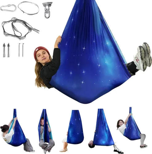 Miniatura 17 de Columpio sensorial para niños y adultos, columpio de terapia de doble capa para interiores y exteriores, columpio para acurrucarse con accesorios