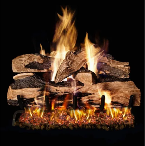 RealFyre Juego de troncos de gas ventilado realista con troncos de cerámica pintados a mano, brasas brillantes, arena de sílice para una auténtica