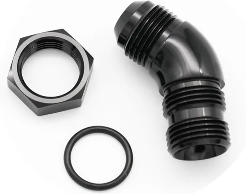 Miniatura 4 de 45 grados 4AN macho Flare a 4AN ORB puerto adaptador de flujo completo aluminio negro