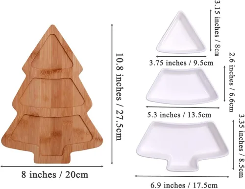 Miniatura 4 de Juego de bandejas para aperitivos de 10.8 pulgadas, platos de postre de árbol de Navidad, plato de aperitivos, 3 platos de porcelana blanca