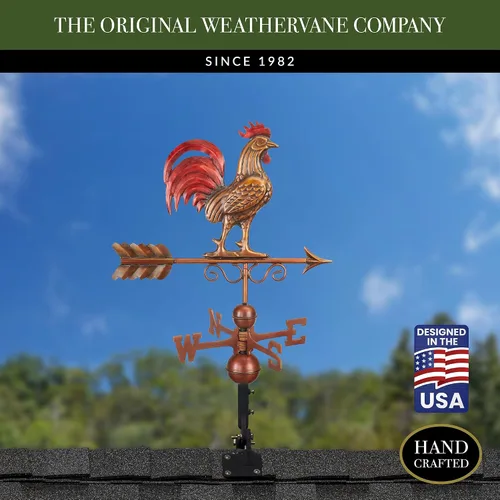 Miniatura 2 de Good Directions - Veleta de gallo enano rojo de cobre con pátina multicolor acabada a mano