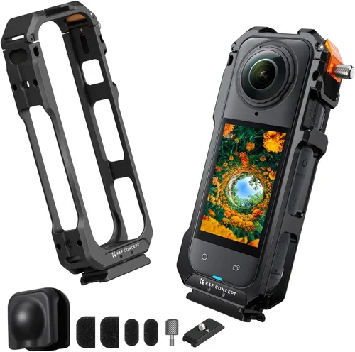 K&F Concept Jaula para Cámara para Insta360 X5, Estuche Protector de Aleación de Aluminio con Cubierta de Lente de Silicona, Marco con 2 Monturas de