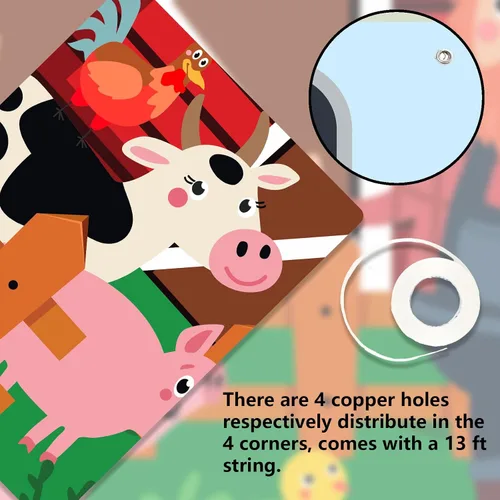 Miniatura 7 de Cartel de juegos de lanzamiento de animales de granero rojo con temática de vaca, cerdo, pollo, decoración para fiesta de cumpleaños de niños
