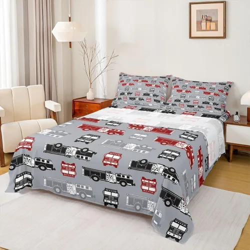 Miniatura 20 de Erosebridal Juego de sábanas de automóvil de dibujos animados para niños, juego de ropa de cama de camiones, tamaño individual, sábana bajera