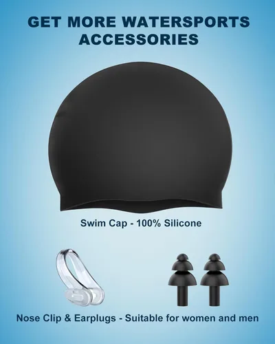 Miniatura 6 de Gafas de natación sin fugas con clip de nariz, tapones para los oídos, gorro de natación y funda para hombres y mujeres Negro