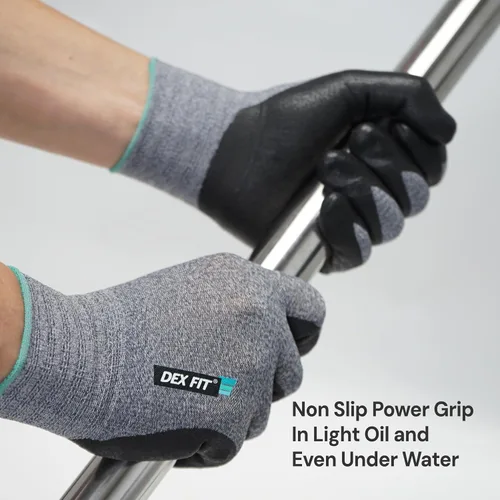 Miniatura 3 de DEX FIT Prime - Guantes de trabajo de nitrilo FN331; ajuste elástico cómodo 3D; revestimiento de nitrilo de espuma duradera; agarre potente; Gris