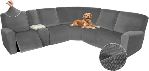 Miniatura 634 de Arfntevss Fundas de sofá seccional reclinable de terciopelo, Funda de sofá seccional de esquina para sofá reclinable, Funda elástica suave