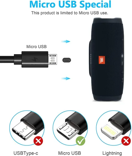 Miniatura 5 de Cable de carga micro USB de repuesto para JBL Clip 3, 2, JBL Flip 4, 3, 2, JBL Charge 3, 2, 2 Plus, cable de carga portátil impermeable para altavoz
