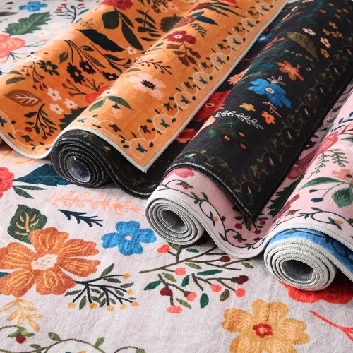 Miniatura 9 de Rugcomf Alfombra para Puerta Interior Entrada 2x3 Alfombra Lavable a Máquina Boho Floral Alfombra de Área Pequeña Antideslizante de Pelo Bajo