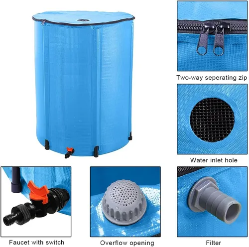 Miniatura 6 de Barril de lluvia plegable, tanque de almacenamiento de agua portátil, sistema de recolección de agua de lluvia, contenedor colector de agua con kit