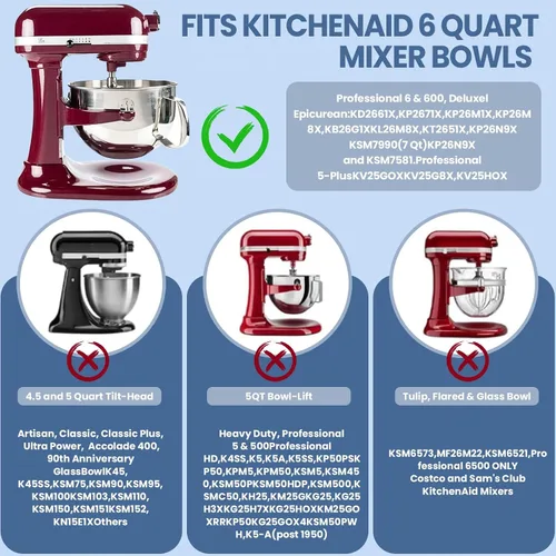 Miniatura 3 de Batidor de borde flexible de 6 cuartos para batidoras KitchenAid con bordes de silicona para accesorios y accesorios de ayuda de cocina