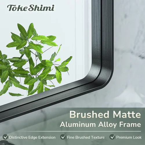 Miniatura 3 de TokeShimi Espejo de baño negro de 30 x 36 pulgadas para pared, espejo de tocador con marco de metal de aleación de aluminio que no se oxida, esquina