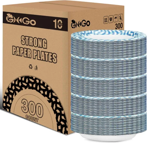 Miniatura 8 de Ginkgo Platos de papel de 10 pulgadas, 100 unidades a granel, envasados en paquetes gruesos y resistentes, platos desechables grandes de Navidad