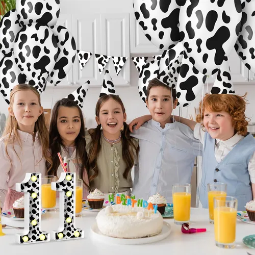 Miniatura 4 de VIHOSE Números con estampado de vaca clara, centros de mesa de cumpleaños, decoración de granja, letrero luminoso con números para fiesta temática
