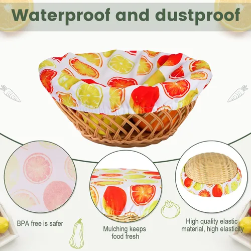 Miniatura 3 de 20 fundas para tazones de estilo veraniego, reutilizables, de tela, elásticas, para almacenamiento, tapas elásticas para recipientes, frutas