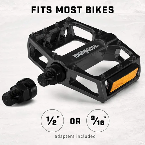 Miniatura 5 de Mongoose Pedales de bicicleta de montaña, negro, juego de 2, aleación ligera y duradera que soporta una conducción resistente, con reflectores, se