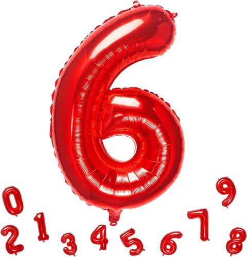 Miniatura 11 de Globos rojos de 32 pulgadas con el número 1 de aluminio para decoración de fiesta de cumpleaños (globo rojo número 1)