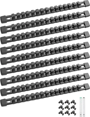 ALOANES Organizador de Dados de 9 Piezas ABS, Rieles para Dados Compatible con Carraca de 3/8 Pulgadas, Soportes para Dados de Servicio Pesado que