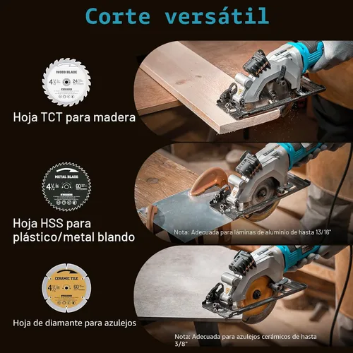Miniatura 5 de Seesii Mini sierra circular con guía láser, sierra circular compacta con cable de 4.8A 4000 RPM con guía de rasgadura, 3 cuchillas (4-1/2 pulgadas)
