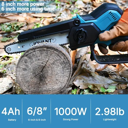 Miniatura 5 de Mini motosierra inalámbrica de 6 pulgadas y 8 pulgadas, motor sin escobillas de 1000 W, motosierra portátil ligera de mano, 4.0 Ah de gran