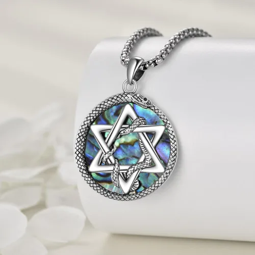 Miniatura 3 de KQF Collar con dije de estrella de David S925 de plata esterlina hexagrama gótico de huesos para hombre