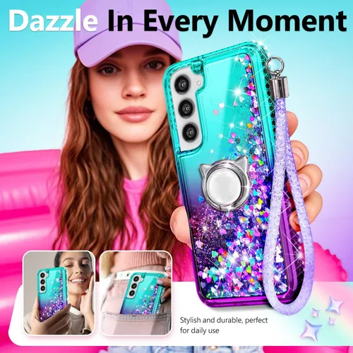 Miniatura 7 de NGB - Funda diseñada para Samsung Galaxy S22+ Plus, aqua/morado, bonita funda con purpurina líquida brillante para mujeres, niñas y niños, con Agua