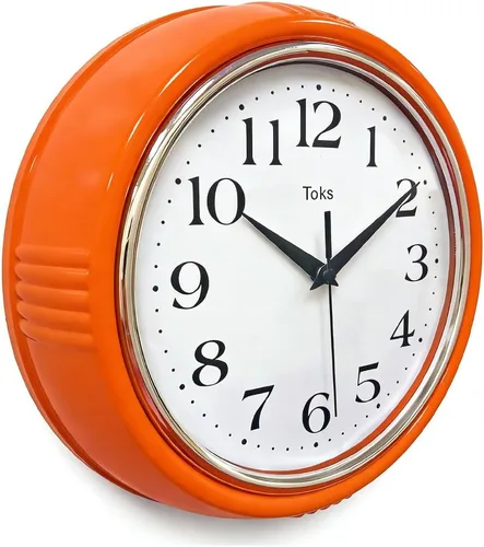 Miniatura 10 de Lily's Home Reloj de pared retro, diseño vintage de 9.5 pulgadas, movimiento de cuarzo silencioso sin tictac, funciona con pilas, perfecto para Rojo