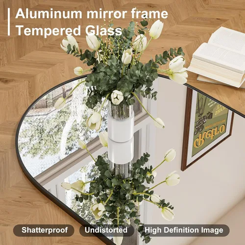 Miniatura 5 de Rowjut Espejo de pared en forma de arco de 30 x 20 pulgadas, espejo decorativo de pared y baño con marco de hierro, espejos de pared superior