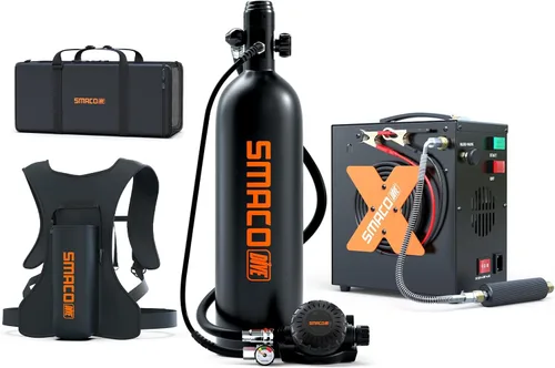 Miniatura 13 de SMACO Mini tanque de buceo 1.9L Capacidad de buceo Tanque de oxígeno hasta 30 minutos Respiración subacuática Pequeño Tanque de Buceo Kit con Caja