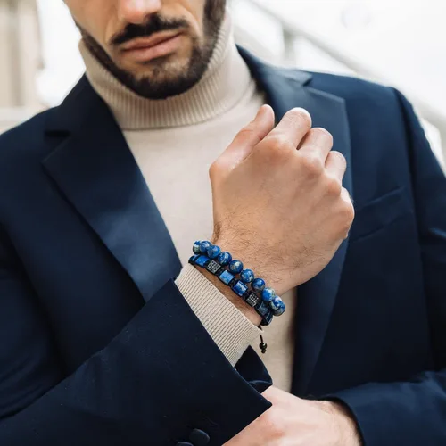 Miniatura 3 de Pulsera de cuentas para hombre Usuario con nombre, fama, fortuna y dinero 100% natural envuelto Pulsera de cuentas de piedras preciosas