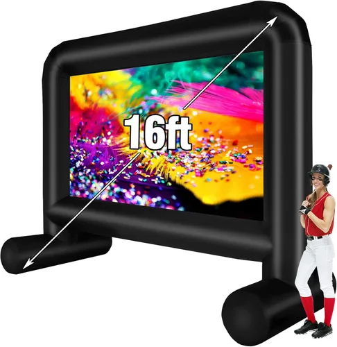 Pantalla de cine inflable para exteriores de 16 pies, pantalla de proyector inflable con bolsa de transporte con soplador, compatible con pantalla