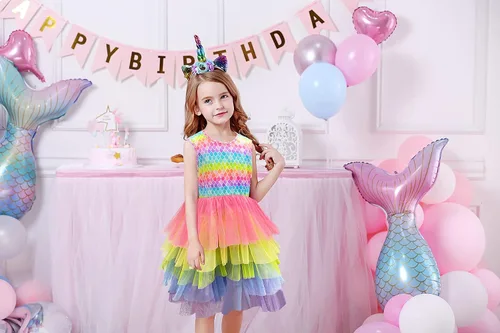 Miniatura 2 de VIKITA Vestidos de verano para niñas pequeñas, ropa de manga corta, vestidos de tutú de fiesta para niñas pequeñas, 2-8 años