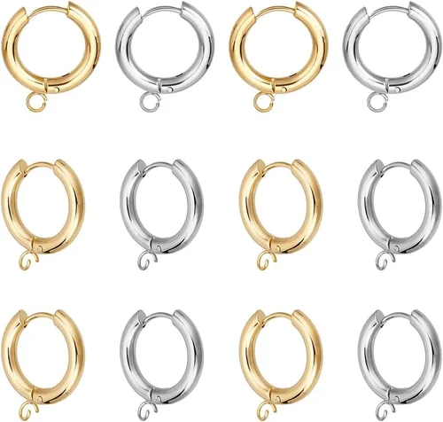 DICOSMETIC Ganchos redondos para arete Huggie, aretes de aro de acero inoxidable con lazo, juegos de aretes de aro gruesos para hacer joyas de