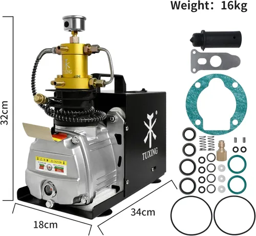 Miniatura 3 de TUXING Compresor de aire Pcp, compresor de buceo de 4500 psi/30 MPa/300 bar, compresor eléctrico de apagado manual con sistema de refrigeración dual