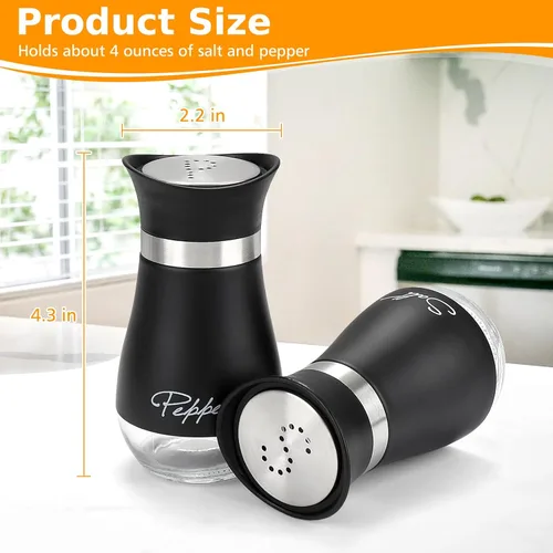 Miniatura 2 de Accmor Juego de saleros y pimenteros con soporte, recipientes de acero inoxidable de 4 onzas con fondo de vidrio para cocina, barbacoa, bar, mesa