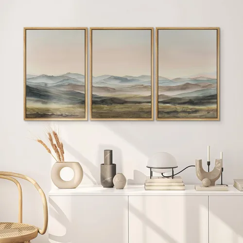 Miniatura 477 de SIGNWIN Lienzo enmarcado para pared, arte con pinceladas de flujo neutro en tonos beige abstractos, ilustraciones, arte moderno, decorativo