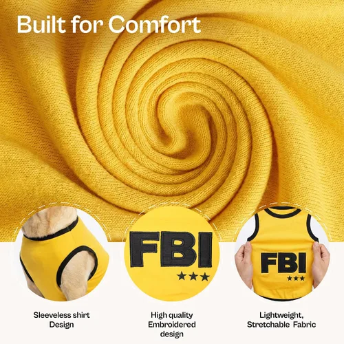 Miniatura 2 de Camiseta para Perro Parisian Pet - Camiseta Bordada FBI - 100% Algodón, Ropa Transpirable para Perros - Chaleco para Mascotas Sin Mangas - Camisas