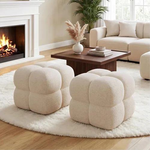 Miniatura 20 de Zesthouse Puf cuadrado otomano, moderna silla de tocador sin respaldo para dormitorio, taburete de lino beige, reposapiés tapizado para sofá, mesa