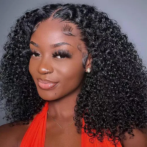 Pelucas de cabello humano rizado estilo Bob de Forevermore, cierre 4x4 para mujeres, sin pegamento, 18 pulgadas, onda de agua, encaje frontal húmedo