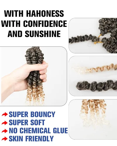 Miniatura 4 de Paquete de 8 paquetes de cabello trenzado sintético pretrenzado de 14 pulgadas para mujeres negras y niños, color gris degradado a rubio TGris/27/613