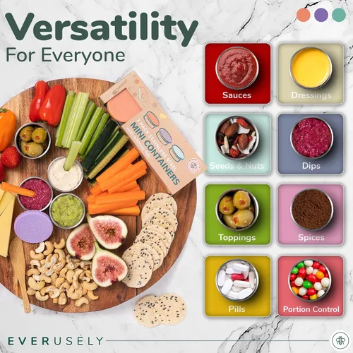 Miniatura 5 de Everusely Vasos para condimentos – Paquete de 3, 1.7 oz / 1.7 fl oz, brillantes, de acero inoxidable – Recipientes de condimentos con tapas