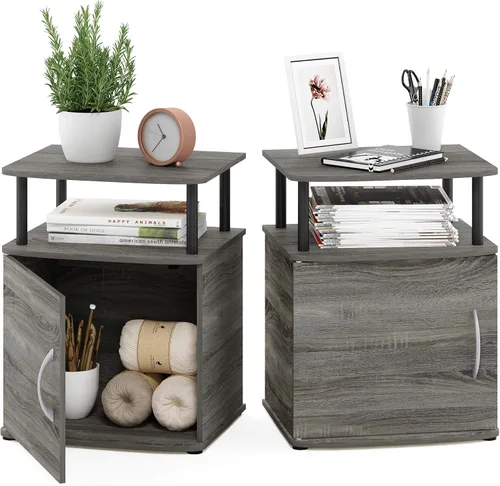 Miniatura 14 de Furinno Jaya - Mesita de noche con puerta, color ámbar y negro