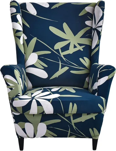 Miniatura 19 de Wingback - Funda elástica para silla, 2 piezas, con respaldo de ala, funda protectora de muebles impresa, suave con parte inferior elástica
