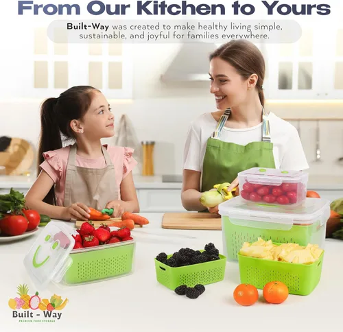 Miniatura 7 de Contenedores de almacenamiento de frutas para nevera, juego de 4, tapa hermética que se mantiene fresca, para almacenamiento de frutas y verduras