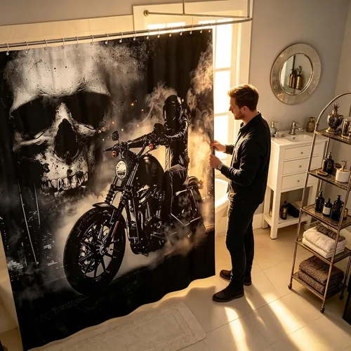 Miniatura 27 de Cortinas de ducha con bandera estadounidense, cortinas de baño de motocicleta para niños, adolescentes y adultos, cortinas de baño impermeables