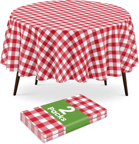 Miniatura 35 de Paquete de 2 manteles redondos desechables color azul oscuro, manteles de plástico para fiestas, 84 x 84 pulgadas, impermeable, para campamento