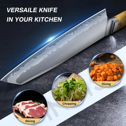 Miniatura 6 de FINTISO Cuchillo de Chef de 8 pulgadas Cuchillo de Cocina con Núcleo de Acero en Polvo S35VN Cuchillo de Chef Japonés, Cuchillo de Cocina de Acero