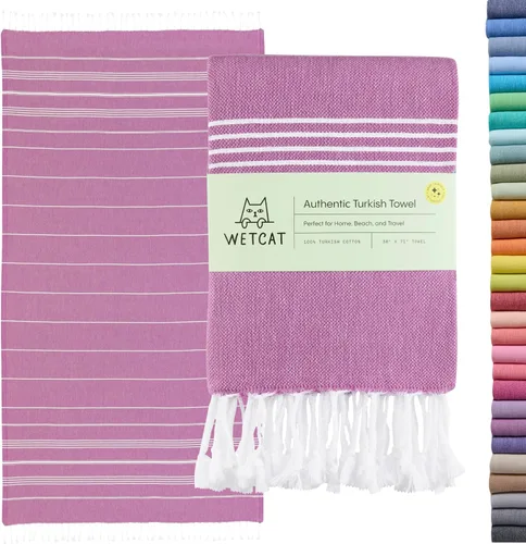 Miniatura 58 de WETCAT Toalla de playa original turca (39 x 71) – Peshtemal prelavado, 100% algodón, muy absorbente, de secado rápido y ultra suave, seguro