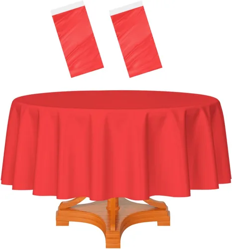 Miniatura 67 de HEIPINIUYE - Paquete de 2 manteles redondos de 84 pulgadas de plástico beige, manteles de mesa impermeables desechables para redondas, ideales