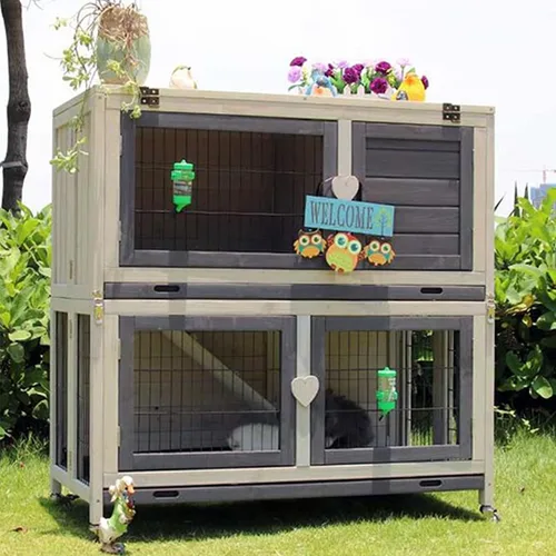 Miniatura 7 de Cat Villa Casa al aire libre para mascotas, jaula de conejo, casa de conejos, villa de doble piso con su propia casa de gato de polea, gris